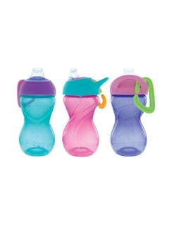 Nuby No-Spill Clik-It Soft Spout Sippy Cup with Easy Grip - (3-Pack) 10 oz - Baby Sippy Cup for 6+ Month Old - Girls
