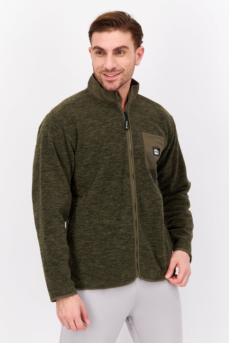 Hurley Men Mock Neck Heather Long Sleeve Sweatshirt, Olive - Image 1