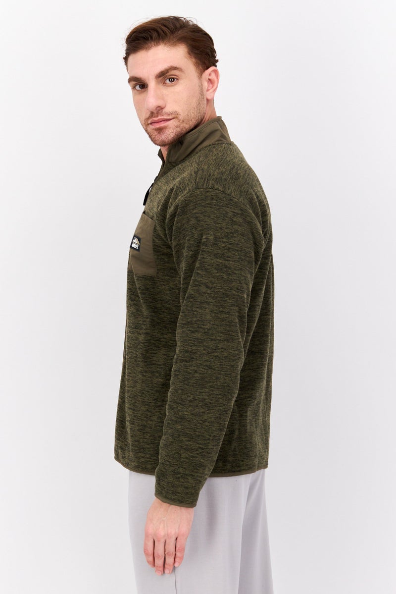 Hurley Men Mock Neck Heather Long Sleeve Sweatshirt, Olive - Image 3