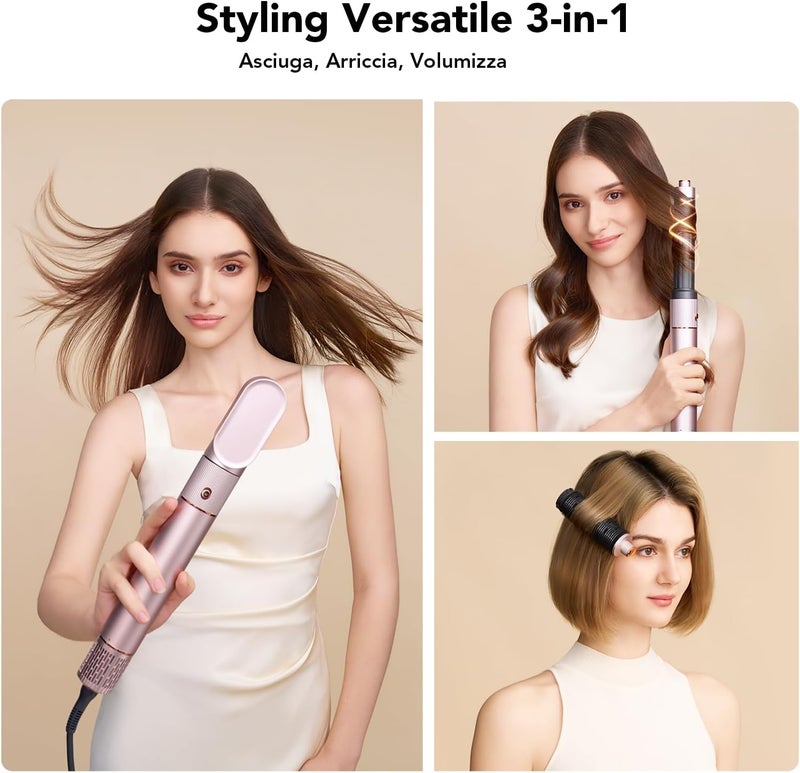 جيمي مجفف الشعر المحترف جيمي HF9 3 في 1 مع أداة تصفيف الهواء، واللفافات التلقائية، والأيونات السالبة، 110,000 دورة في الدقيقة، 23 م/ث، تصميم وردي ذهبي - Image 2