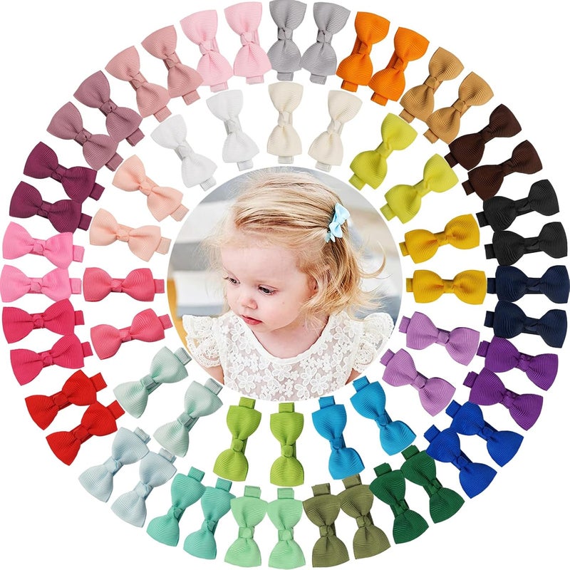 ALinmo Baby Hair Clips 60 Pieces 30 Colors in Pairs Baby Girls Fully Lined Bows Hair Pins Tiny 2" Hair Bows Alligator Clips for Girls Infants Toddlers - Image 1