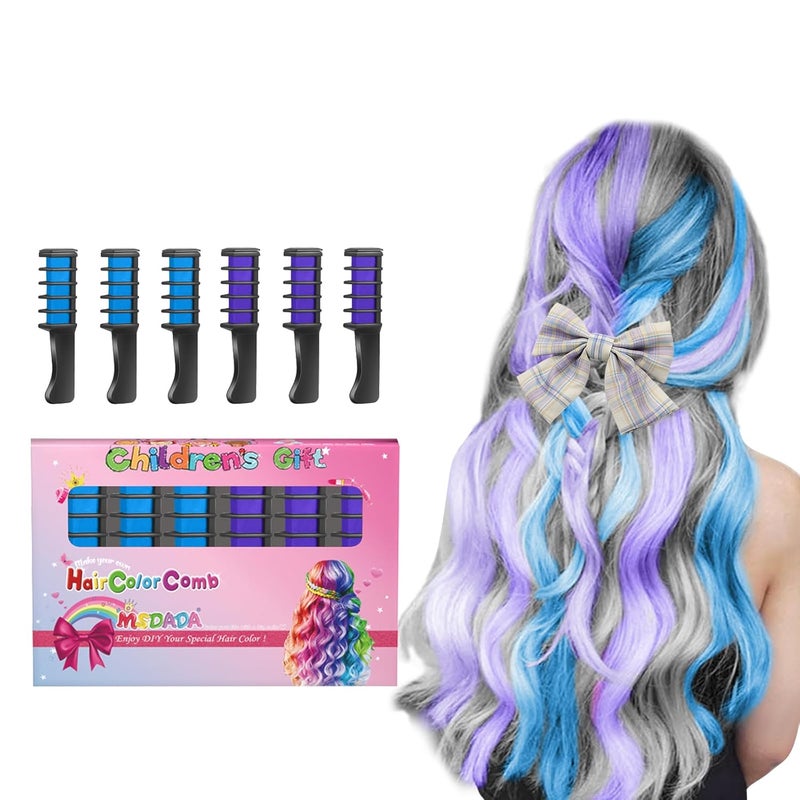MSDADA New Hair Chalk Comb Temporary Hair Color Dye for Girls Kids with Light Color Hair, Washable Hair Chalk for Girls Age 4 5 6 7 8 9 10 Birthday Cosplay DIY, Christmas, New Year (Blue & Purple) - Image 1