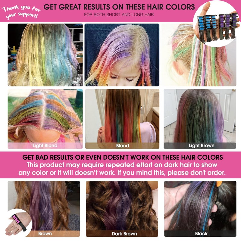 MSDADA New Hair Chalk Comb Temporary Hair Color Dye for Girls Kids with Light Color Hair, Washable Hair Chalk for Girls Age 4 5 6 7 8 9 10 Birthday Cosplay DIY, Christmas, New Year (Blue & Purple) - Image 2