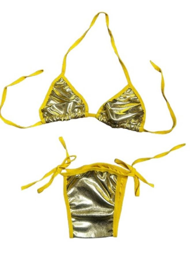 Golden Color 2 Piece Set Bikini Triangle Halter V Neck Tie Back Backless High Cut Tie Side Swimsuits NO: 34 - Image 1