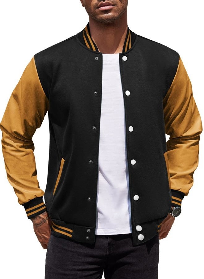 COOFANDY Mens Baseball Lightweight Bomber Jackets Slim Fit Varsity Jacket Casual Black-Yellow Medium - Image 1