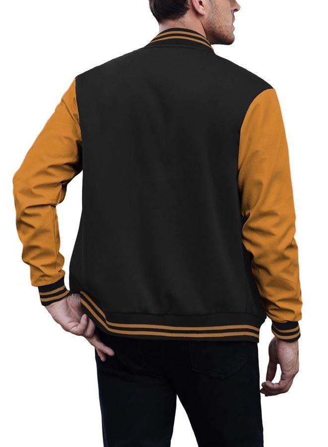 COOFANDY Mens Baseball Lightweight Bomber Jackets Slim Fit Varsity Jacket Casual Black-Yellow Medium - Image 4