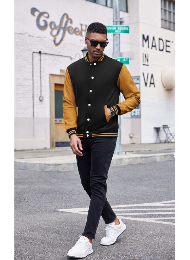 COOFANDY Mens Baseball Lightweight Bomber Jackets Slim Fit Varsity Jacket Casual Black-Yellow Medium - Image 2