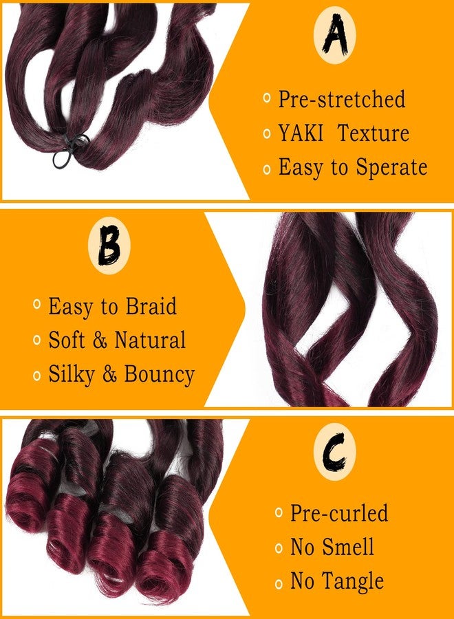 Colorful Queen French Curl Braiding Hair Pre Stretched 22 Inch Bouncy French Curly Braiding Hair Loose Wavy Ombre 99j Burgundy French Curl Crochet Braids Hair for Women (7 Packs, 1B/Bug#) - Image 4