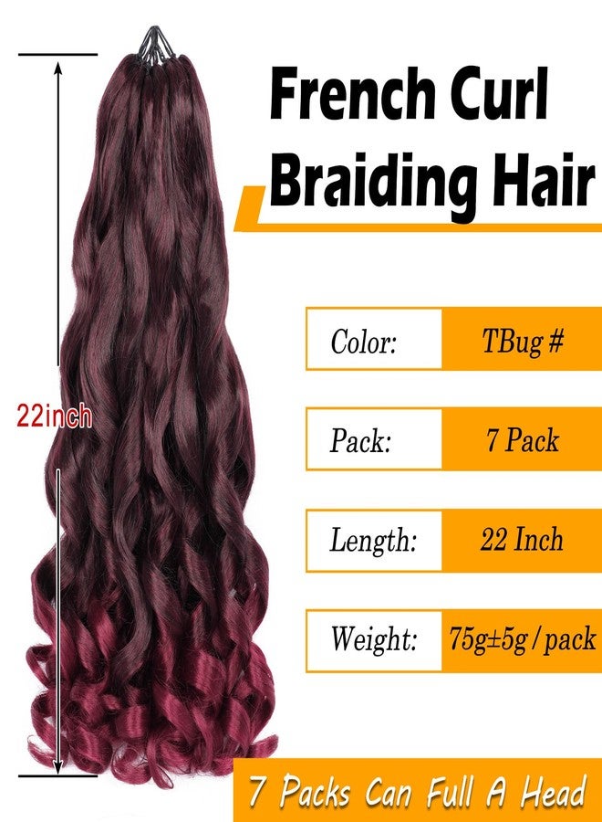 Colorful Queen French Curl Braiding Hair Pre Stretched 22 Inch Bouncy French Curly Braiding Hair Loose Wavy Ombre 99j Burgundy French Curl Crochet Braids Hair for Women (7 Packs, 1B/Bug#) - Image 2