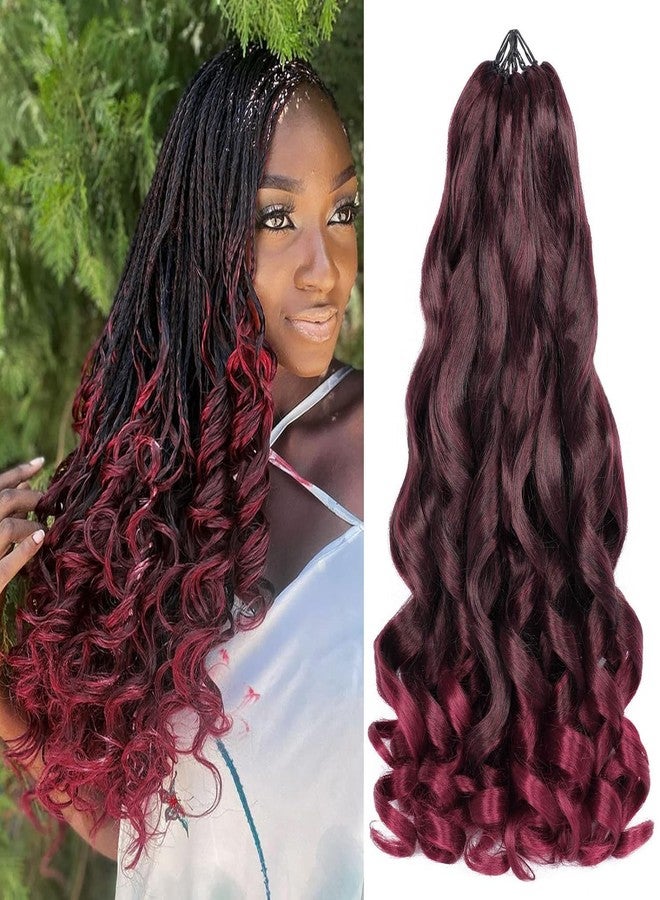 Colorful Queen French Curl Braiding Hair Pre Stretched 22 Inch Bouncy French Curly Braiding Hair Loose Wavy Ombre 99j Burgundy French Curl Crochet Braids Hair for Women (7 Packs, 1B/Bug#) - Image 1
