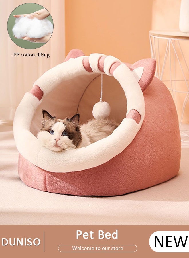 DUNISO أسرّة القطط منزل دافئ قبة قطط ناعمة مريحة منزل داخلي دافئ عش حيوانات أليفة، تصميم مغلق بالكامل، رغوة سميكة لعزل الضوضاء الزائدة مناسبة للحيوانات الأليفة مع حصيرة قابلة للغسل والفصل خيمة قطط مضادة للانزلاق - Image 1