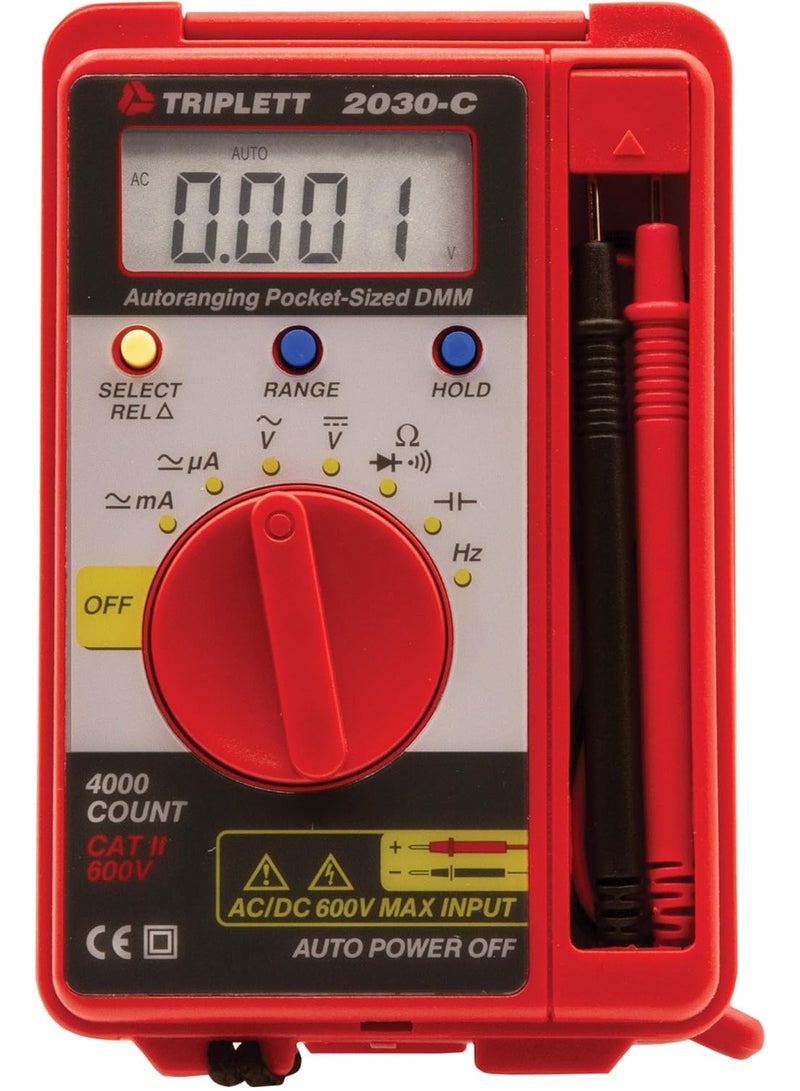 Triplett 2030 Pocket-Sized 4000 Count Digital Multimeter - AC/DC Voltage, AC/DC Current, Resistance, Frequency, Capacitance, Continuity, and Diode Check - Image 2