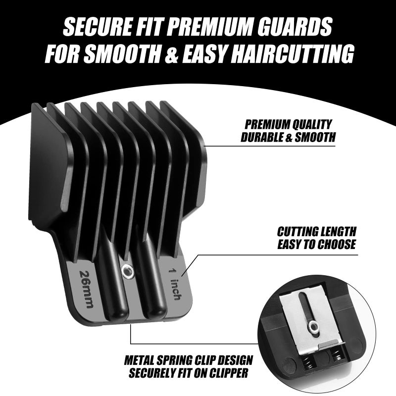 Amorka 8 Pack Premium Trimmer Guards Fit for BaBylissPRO Barberology FX787 & FX726 Trimmer, Replacement Guards with Metal Spring Clip - From 1/32-5/4 inch Snap on Blade Attachment Combs Set - Image 3