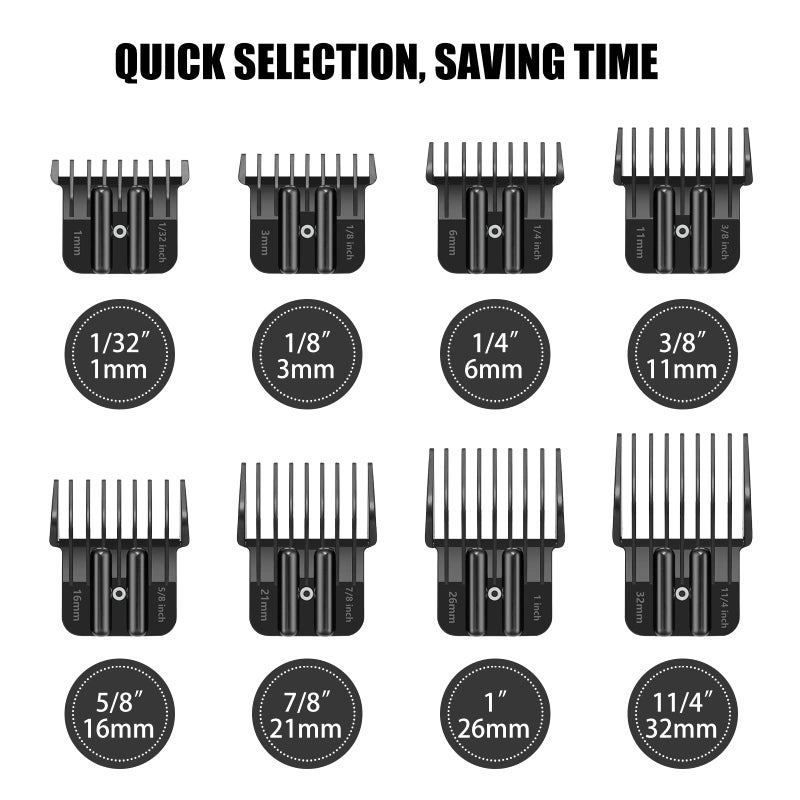 Amorka 8 Pack Premium Trimmer Guards Fit for BaBylissPRO Barberology FX787 & FX726 Trimmer, Replacement Guards with Metal Spring Clip - From 1/32-5/4 inch Snap on Blade Attachment Combs Set - Image 2