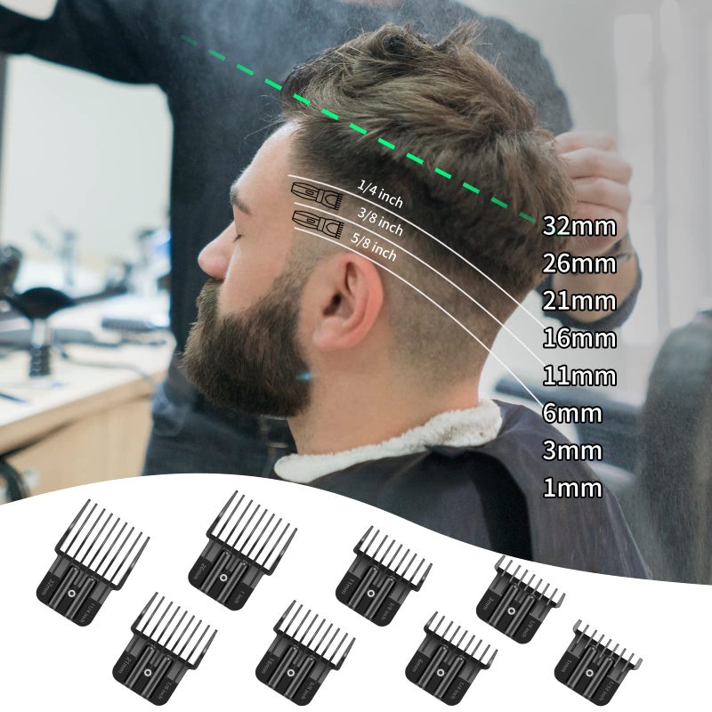 Amorka 8 Pack Premium Trimmer Guards Fit for BaBylissPRO Barberology FX787 & FX726 Trimmer, Replacement Guards with Metal Spring Clip - From 1/32-5/4 inch Snap on Blade Attachment Combs Set - Image 5