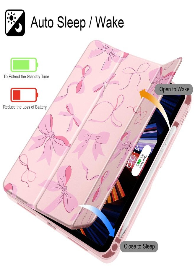 May Chen Case for iPad Air 11 (M3 2025 / M2 2024) 7th 6th, iPad Air 4 & 5 10.9 Inch 5th 4th (2022/2020) - Pencel Holder + Auto Sleep/Wake, Transparent Shockproof Back Cover, Bows Pink - Image 3