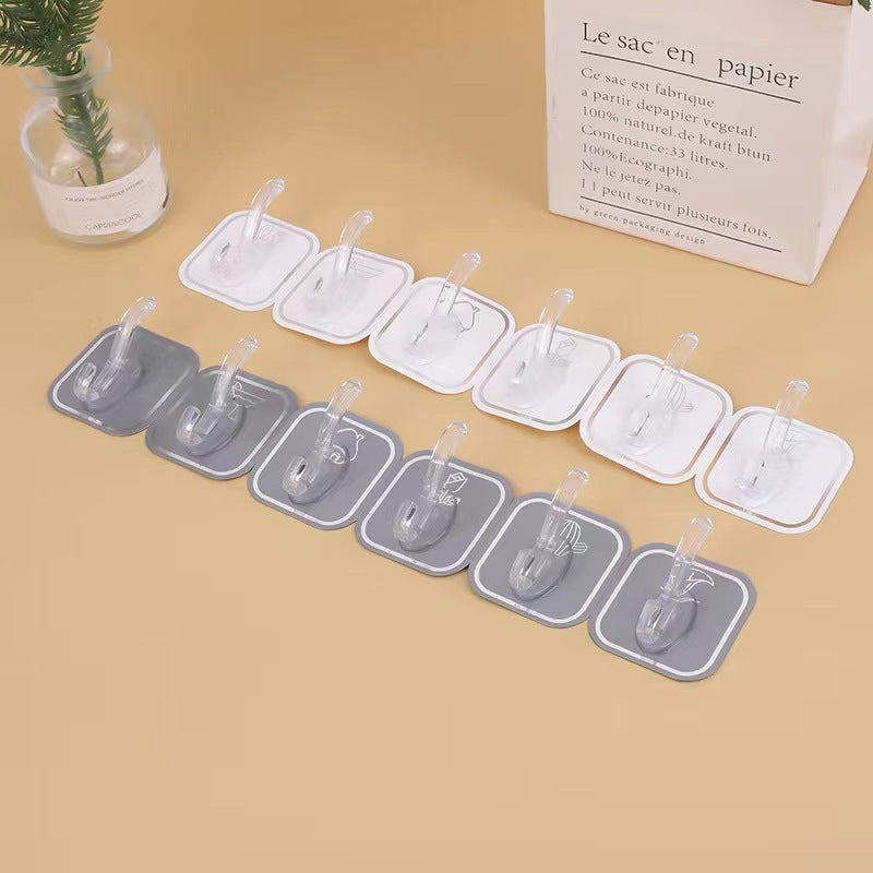 Colorful light luxury with row punch-free six-row hook strong adhesive schoolbag Wall hanger seamless strong hook White - Image 1