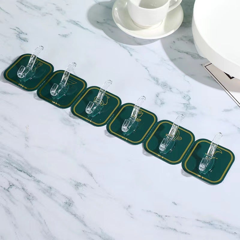 Colorful light luxury with row punch-free six-row hook strong adhesive schoolbag Wall hanger seamless strong hook White - Image 3