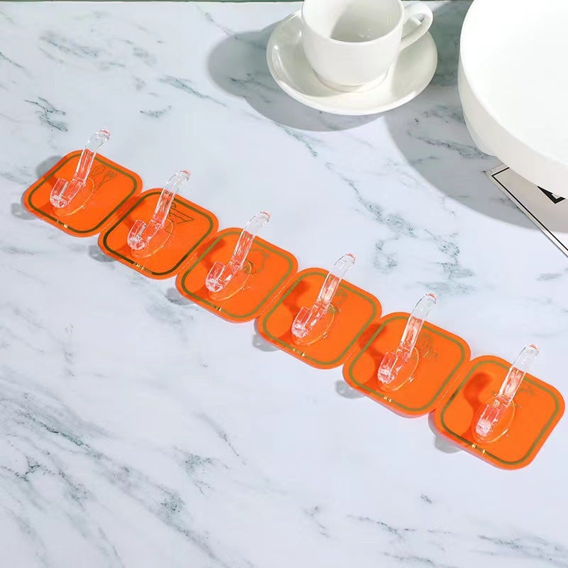 Colorful light luxury with row punch-free six-row hook strong adhesive schoolbag Wall hanger seamless strong hook White - Image 2