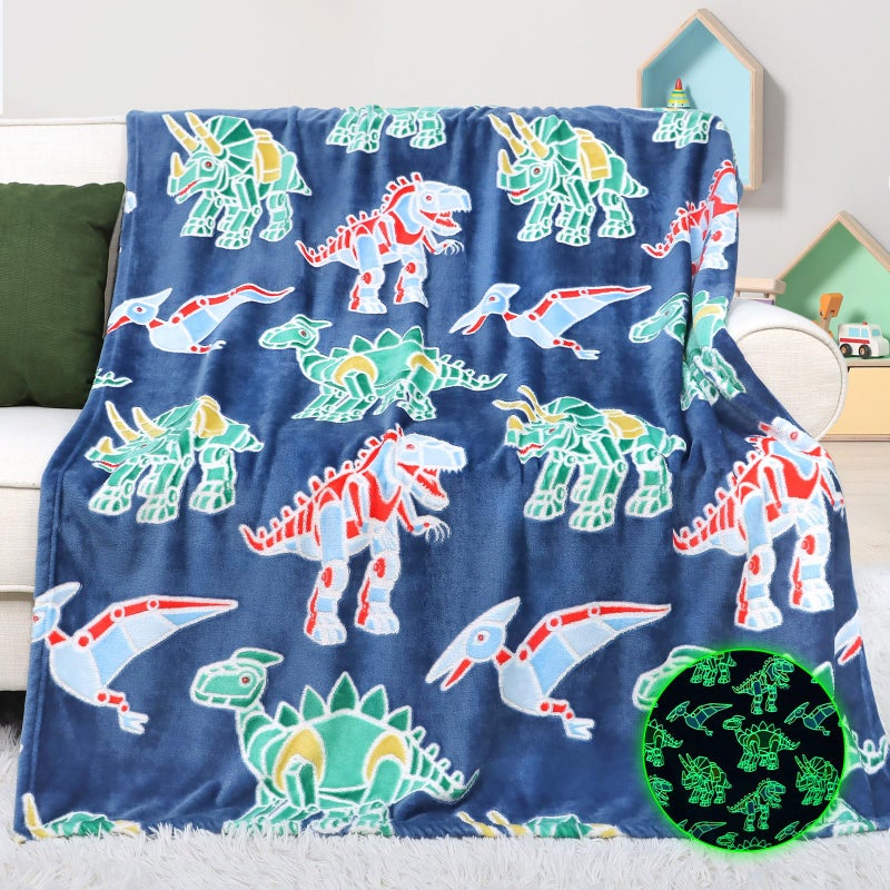 MIBOI Dinosaur Toys Gifts for Kids Boys - Dinosaur Toys for Kids 2 3 4 5 6 7 8 9 10 11 12 Year Old Boy Gifts Soft Dino Glow in The Dark Blanket for Teens Birthday Christmas 50""X 60"" - Image 1