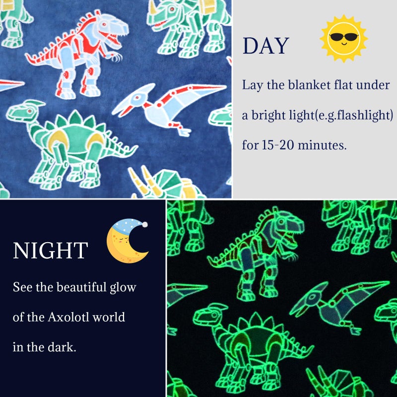 MIBOI Dinosaur Toys Gifts for Kids Boys - Dinosaur Toys for Kids 2 3 4 5 6 7 8 9 10 11 12 Year Old Boy Gifts Soft Dino Glow in The Dark Blanket for Teens Birthday Christmas 50""X 60"" - Image 5