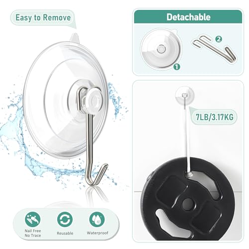 HangerSpace Suction Cup Hooks, Upgrade 2.5 Inches Clear PVC Suction Cups with Metal Hooks 7 LB Heavy Duty Removable Large Suction Cups for Kitchen Bathroom Shower Wall Window Glass Door 8 Pack - Image 3