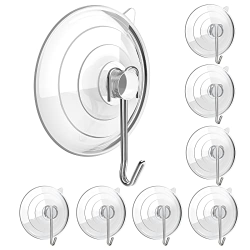 HangerSpace Suction Cup Hooks, Upgrade 2.5 Inches Clear PVC Suction Cups with Metal Hooks 7 LB Heavy Duty Removable Large Suction Cups for Kitchen Bathroom Shower Wall Window Glass Door 8 Pack - Image 1