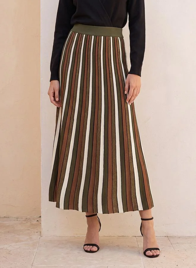 Iconic Iconic Maxi Length Striped Skirt with Pleats