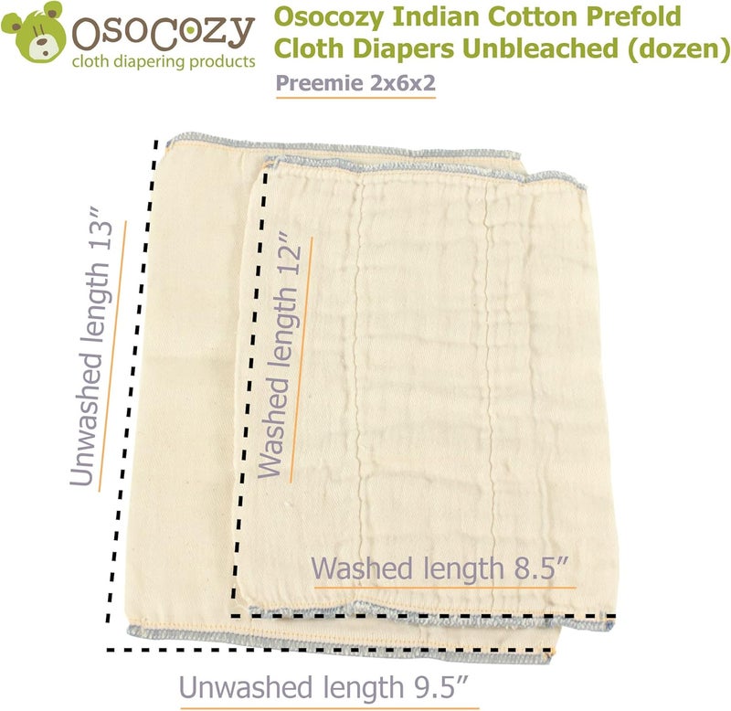 OsoCozy Unbleached Prefold Cloth Diapers 100% Cotton, Durable, Soft, Absorbent, Sustainable & Economical - dims, Fits size range. - (Size) - Image 3