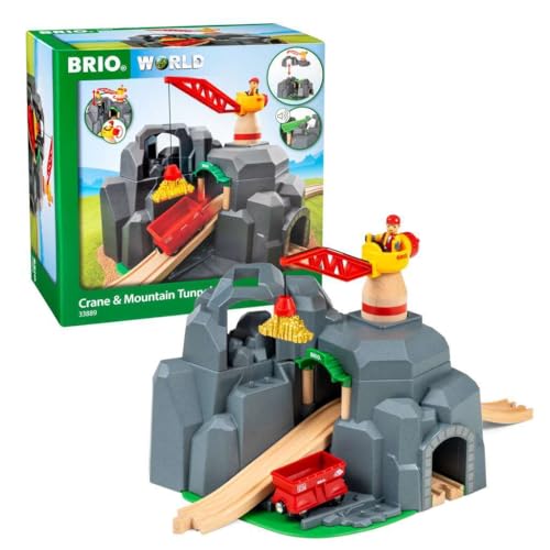 BRIO World  33889 Crane  Mountain Tunnel  7 Piece Toy Train Accessory for Kids  Interactive Play  FSC Certified Wood  Perfect for Ages 3 and Up - Image 1