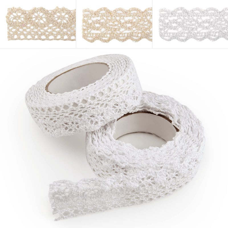 ASTARON Vintage Lace Ribbon  White Lace Tape SelfAdhesive Decorative Border Ribbon for Crafts Wedding Decoration Scrapbooking Gift Box Style A  White