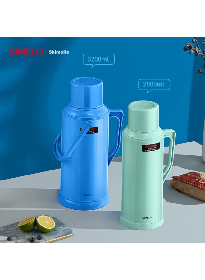 Simelo Insulated Bottle, Large Capacity, Glass Inner Liner, Hot Water Thermos, Insulated Water Bottle, Dorm Water Jug With Wooden Stopper, 3.2 Liters, Blue - Image 2