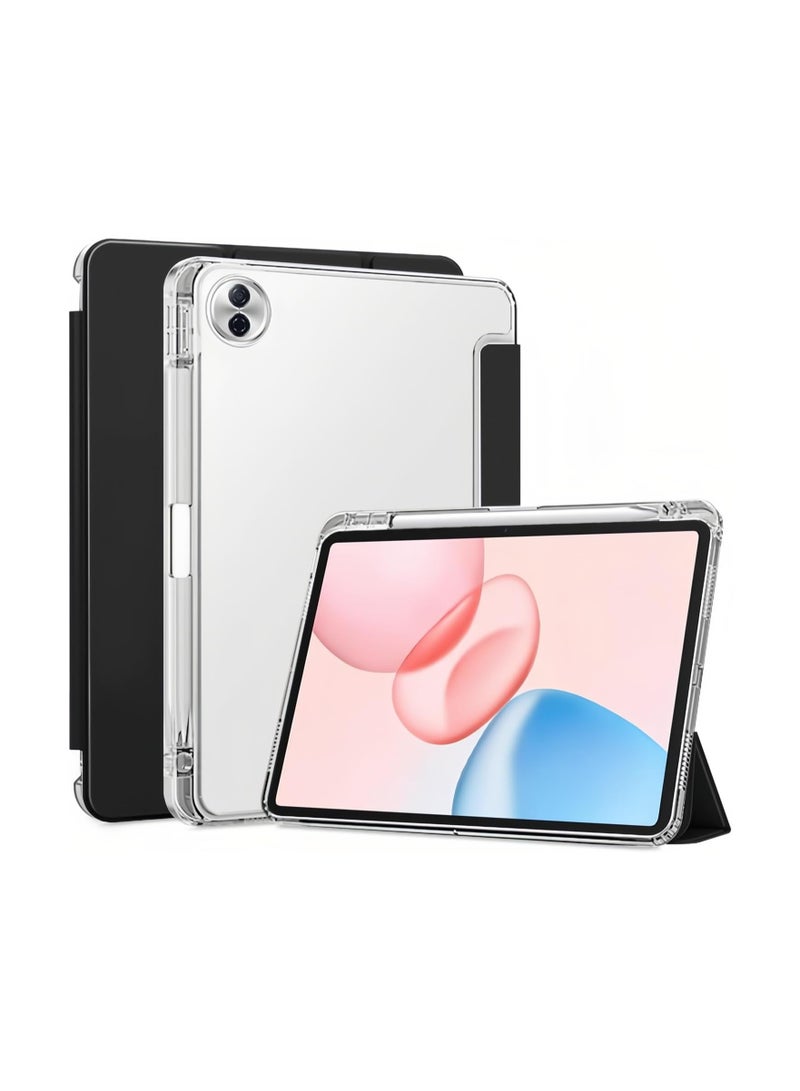 VKL Compatible with Honor Pad 10 Tablet 12.1 inch 2025 Case, TPU Slim Cover with Pencil Holder, Auto Wake/Sleep Smart Transparent Hard Back Stand Case (Black) - Image 1