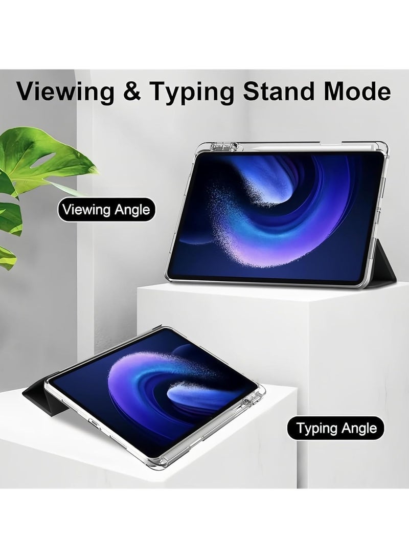 VKL Compatible with Honor Pad 10 Tablet 12.1 inch 2025 Case, TPU Slim Cover with Pencil Holder, Auto Wake/Sleep Smart Transparent Hard Back Stand Case (Black) - Image 2