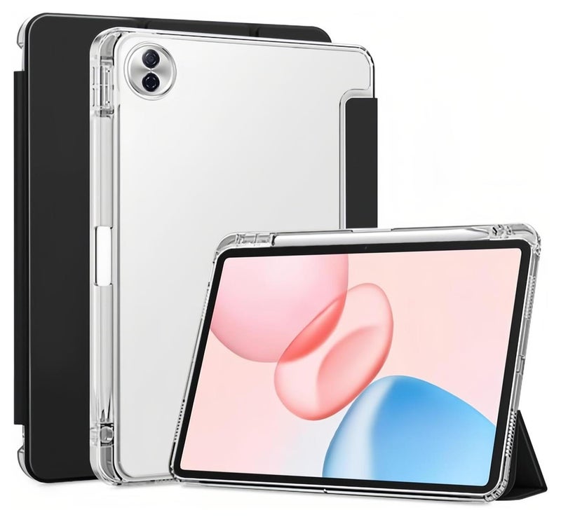 VKL Compatible with Honor Pad 10 Tablet 12.1 inch 2025 Case, TPU Slim Cover with Pencil Holder, Auto Wake/Sleep Smart Transparent Hard Back Stand Case (Black) - Image 1