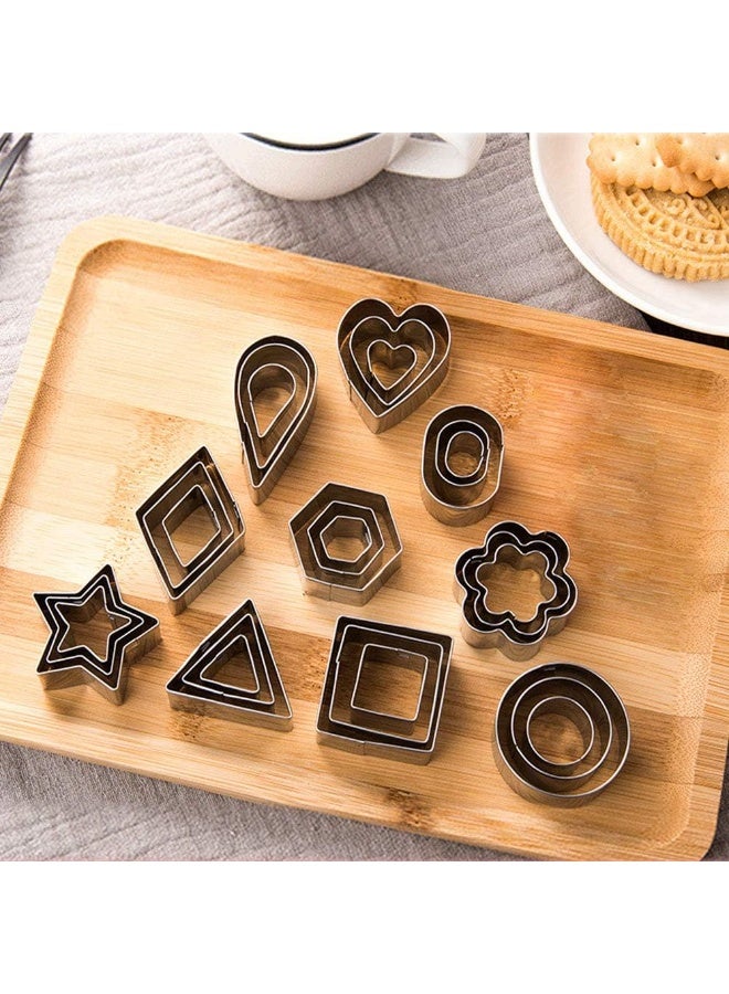 Mini Cookie Cutter Set - 30 Small Molds to Cut Out Polymer Clay, Pastry Dough, Pie Crust & Fruit - Metal Stamps Star Flower Hexagon Round Heart Square Triangle Oval Raindrop Geometric Shapes Cutter - Image 2