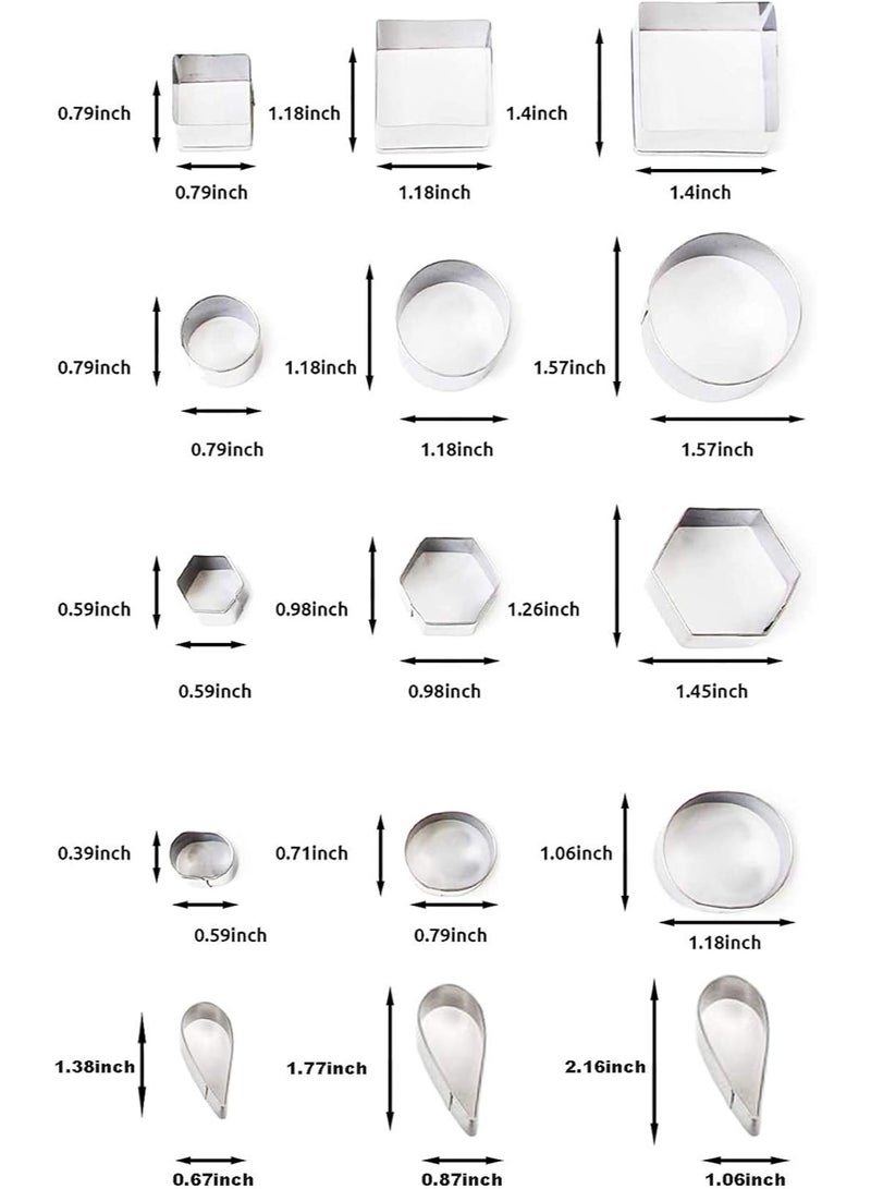 Mini Cookie Cutter Set - 30 Small Molds to Cut Out Polymer Clay, Pastry Dough, Pie Crust & Fruit - Metal Stamps Star Flower Hexagon Round Heart Square Triangle Oval Raindrop Geometric Shapes Cutter - Image 5