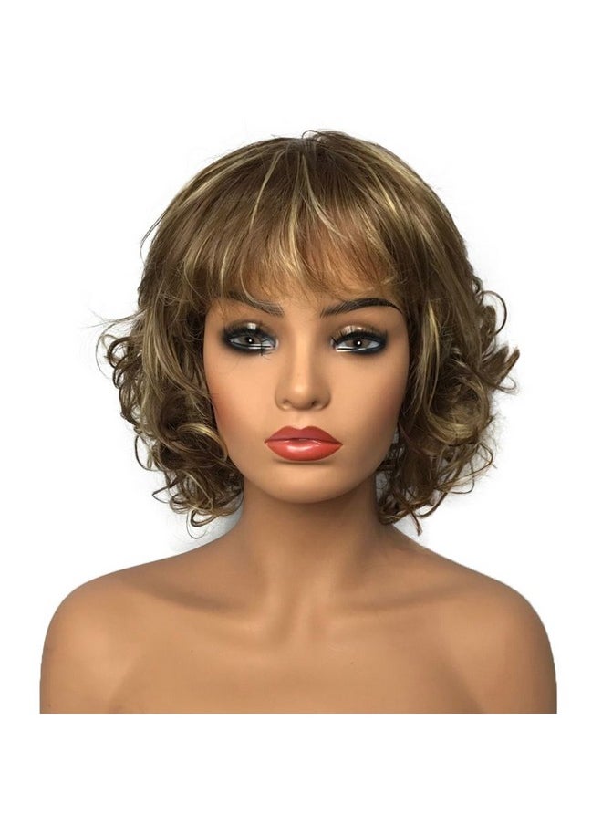 Wiginway Wiginway Women Wigs Short Curly Brown Hair Wig Bangs Natural Full Synthetic Wig 6 Inches  - Image 1