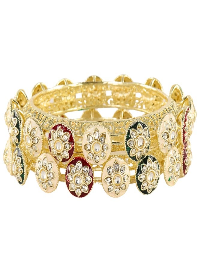 NMII Traditional Gold Plated Metal Bangles Kada Set For Women & Girls With Flower Zircon Diamond Stone Pattern | Women's Kangans | Premium Kada Set For Occasions Fashion Jewelry-(MAH136-GoldMulti-2.8) - Image 5