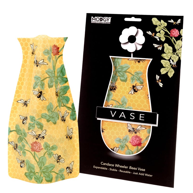 MODGY Expandable Flower Vase Plastic Decorative Modern Foldable Printed Vases for Centerpieces for Wedding Dining Table Home Decor Living Room Bathroom Candace Wheeler Bees