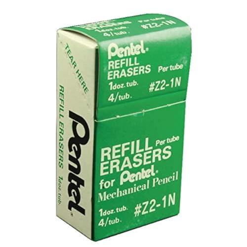 Pentel Mechanical Pencil Eraser Refills, Z2-1N, Box of 12 Tubes of 4 Erasers (Total 48 Erasers) - Image 1