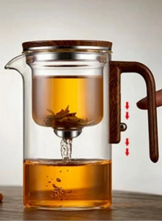 QUESERA Glass Teapot With Wood Handle Heated Resistant One-Click Automatic Glass Tea Pot Tea-720ml