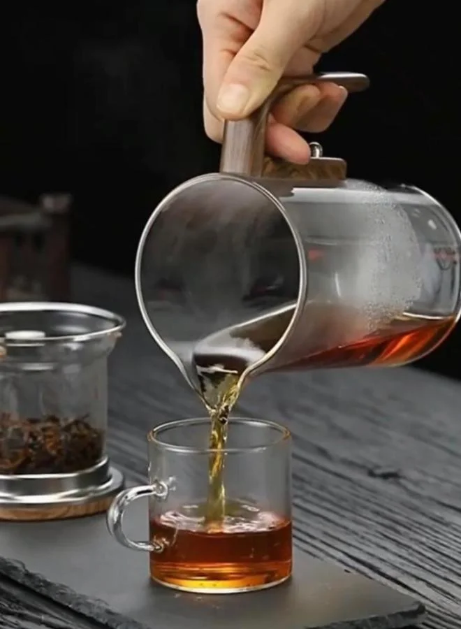QUESERA Glass Teapot With Wood Handle Heated Resistant One-Click Automatic Glass Tea Pot Tea-720ml
