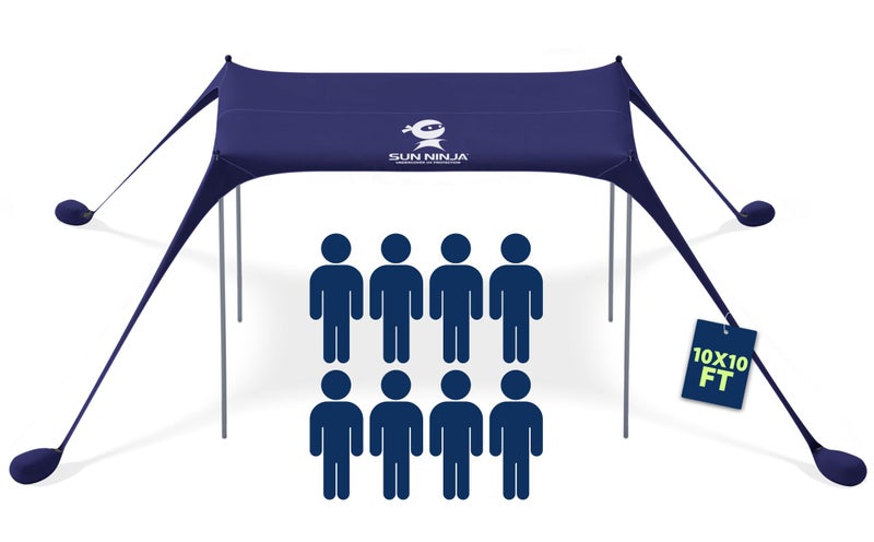 SUN NINJA Beach Tent Sun Shelter UPF50+ - Easy Pop Up Beach Canopy - Outdoor Shade for Camping Trips, Fishing, Backyard Fun Picnics - Sand Shovel, Ground Pegs & Stability Poles - Image 1