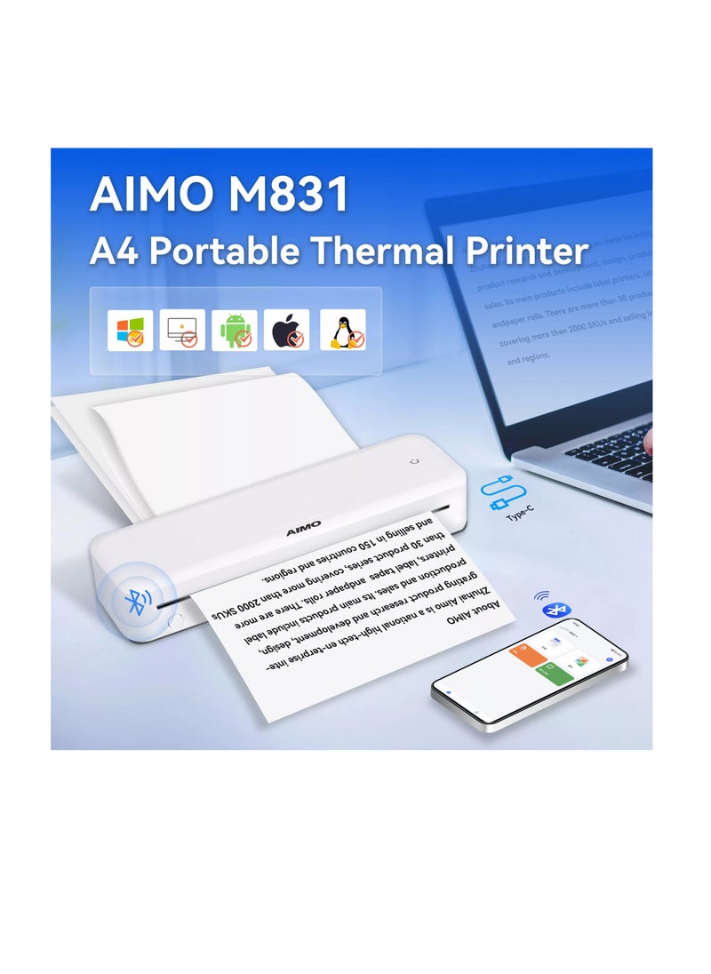 AIMO M831 A4 Thermal Printer Portable Printer A4 Inkless Thermal Printer-Supports 8.26"x11.69"Thermal Paper, Bluetooth Mobile Travel Printers for Home Use, Compatible with Phone & Laptop  - Image 1