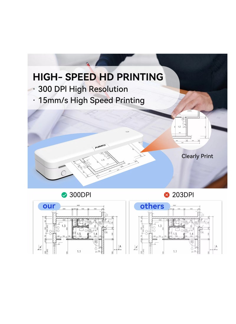 AIMO M831 A4 Thermal Printer Portable Printer A4 Inkless Thermal Printer-Supports 8.26"x11.69"Thermal Paper, Bluetooth Mobile Travel Printers for Home Use, Compatible with Phone & Laptop  - Image 3