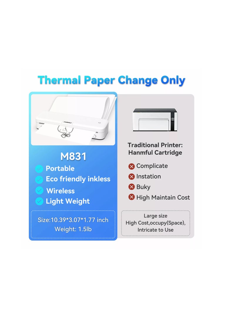 AIMO M831 A4 Thermal Printer Portable Printer A4 Inkless Thermal Printer-Supports 8.26"x11.69"Thermal Paper, Bluetooth Mobile Travel Printers for Home Use, Compatible with Phone & Laptop  - Image 4