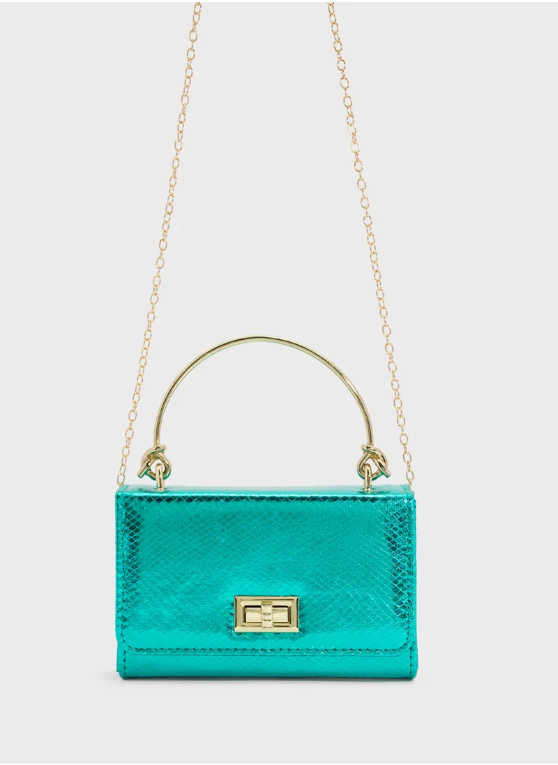 Ella Limited Edition Metal Handle Snake Print Satchel Bag