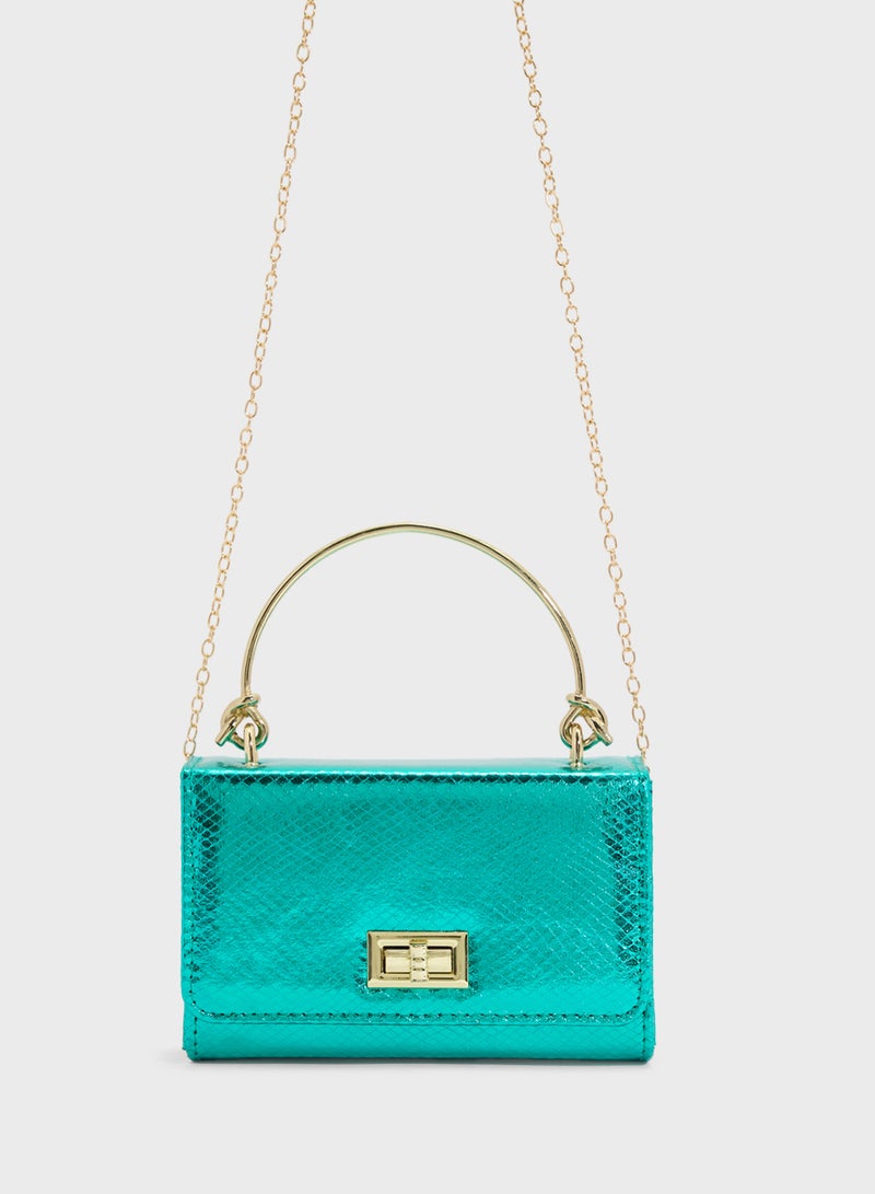 Ella Limited Edition Metal Handle Snake Print Satchel Bag  - Image 1