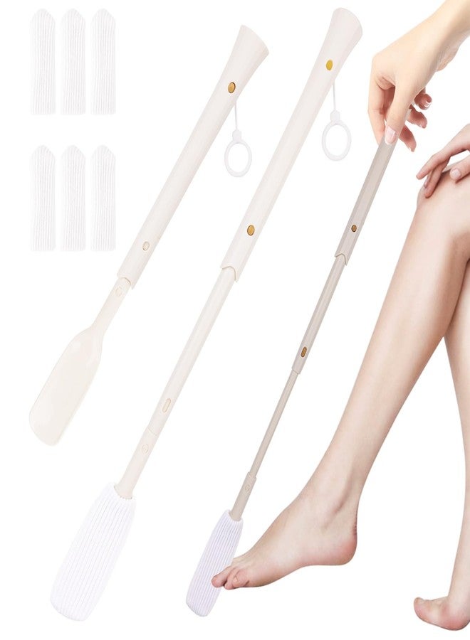 Auibor Toe Cleaning Brush, Foot Brush in Shower with 6Pcs Soft Drying Covers, Long Handle Toe Lotion Applicatorn for Seniors, Elderly, Disabled Men and Women (16"-28" Long) - Image 1